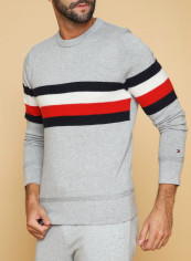 Melange Soft Global Stripe Long Sleeve Sweatshirt Cloud Heather