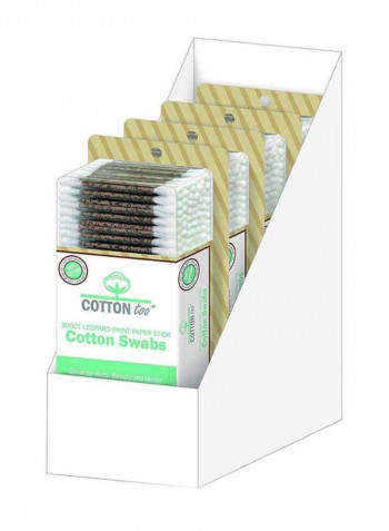 Pack Of 4 Leopard Printed Paper Stick Cotton Swab Multicolour
