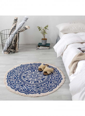 Bohemia Floral Printed Anti-Skid Living Room Floor Mat White/Blue 90centimeter