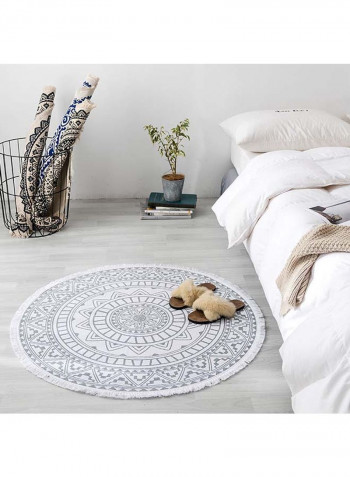 Bohemia Floral Printed Anti-Skid Living Room Floor Mat White/Grey 90centimeter