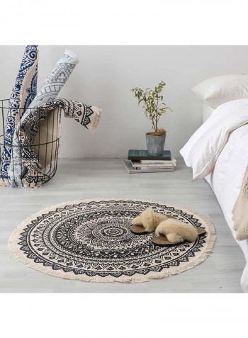 Bohemia Style Round Shaped Floor Mat Beige/Black 90 x 90centimeter