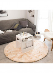 Round Shaped Plush Floor Mat Beige 100 x 100centimeter