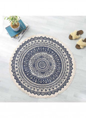 Bohemia Floral Printed Anti-Skid Living Room Floor Mat White/Blue 90centimeter