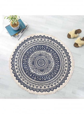 Bohemia Floral Printed Anti-Skid Living Room Floor Mat White/Blue 90centimeter