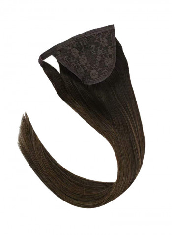 Straight Ponytail Human Hair Extension #2 Darkest Brown Fading /#6 Medium Brown Mixed Brown 14inch