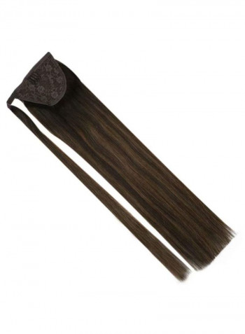 Straight Ponytail Human Hair Extension #2 Darkest Brown Fading /#6 Medium Brown Mixed Brown 14inch