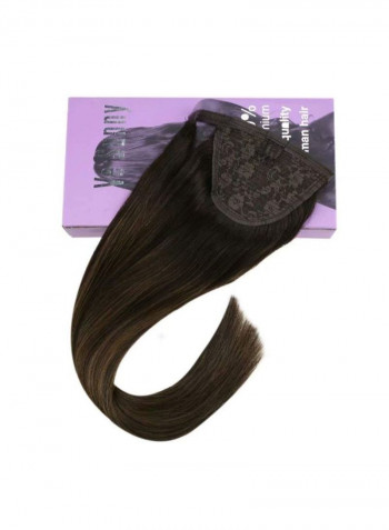 Straight Ponytail Human Hair Extension #2 Darkest Brown Fading /#6 Medium Brown Mixed Brown 14inch