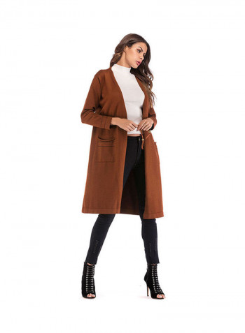 Long Style Knit Sweater Coat Brown