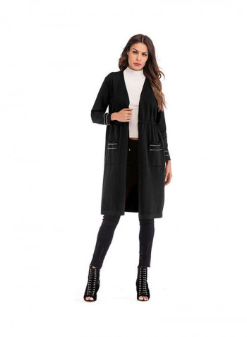 Slim Long Style Knit Sweater Coat Black