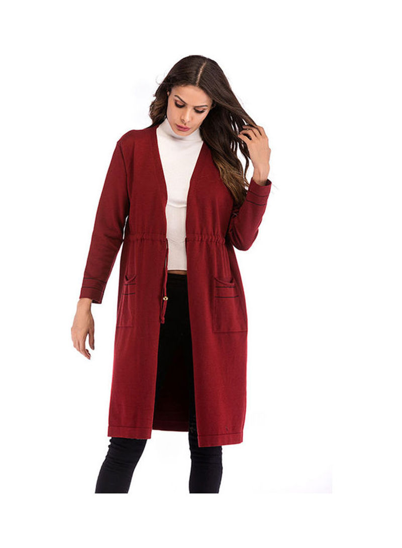 Slim Long Style Knit Sweater Coat Red wine