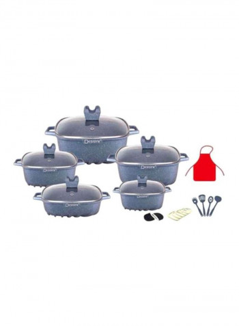 22-Piece Granite Cookware Set Blue/Black/Red Very Small Casserole 20, Small Casserole 24, Medium Casserole 28, Large Casserole 32, Shallow Casserole 28cm