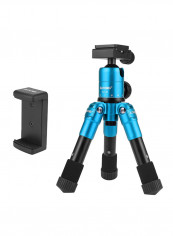 Mini Table Tripod Stand With Phone Holder 24.5x9.5x9.5centimeter Blue/Black