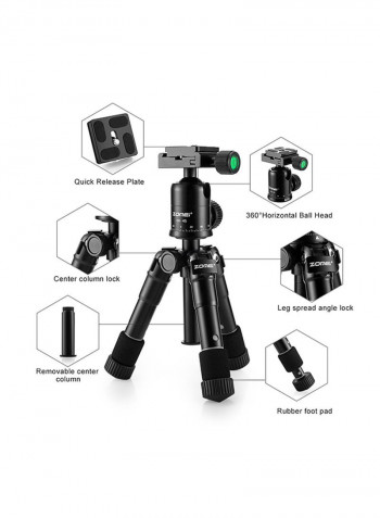 Mini Table Tripod Stand With Phone Holder Black
