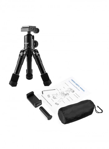 Mini Table Tripod Stand With Phone Holder Black