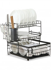 3-Tier Dish Drying Rack Black 46.5x37.5x36.5cm