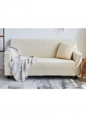 Stretchable Knitted Sofa Slipcover Beige 235-300centimeter