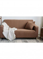 Stretchable Knitted Sofa Slipcover Brown 235-300centimeter