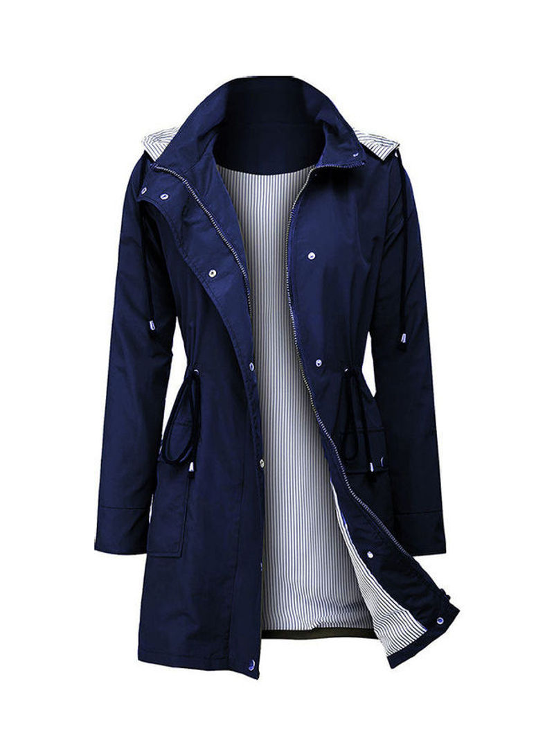 Woman Waterproof Raincoat Lightweight Rain Jacket Hooded Trench Coats Navy
