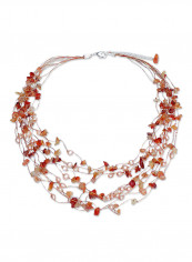 Dyed Cultured Freshwater Pearl and Carnelian Beaded Necklace