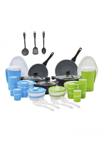 11PC Cast Aluminum Non-Stick Cookware-Black + Winsor Pinnacle Palazio 12 Pc Set Blue/Green/Black Casserole(20, 24, 28), Frypan - (28,24)cm