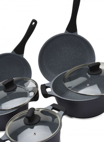 11PC Cast Aluminum Non-Stick Cookware-Black + Winsor Pinnacle Palazio 12 Pc Set Blue/Green/Black Casserole(20, 24, 28), Frypan - (28,24)cm