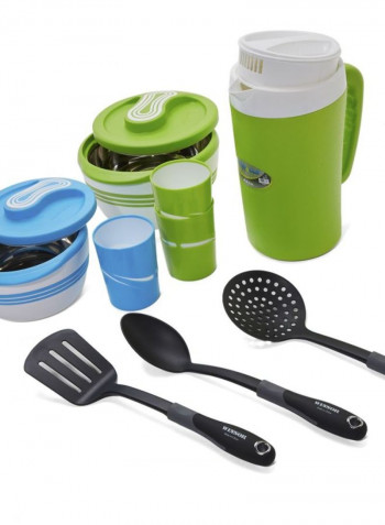 11PC Cast Aluminum Non-Stick Cookware-Black + Winsor Pinnacle Palazio 12 Pc Set Blue/Green/Black Casserole(20, 24, 28), Frypan - (28,24)cm