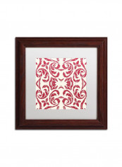 Damask Red Wooden Framed Wall Art Red/White 11 x 11inch