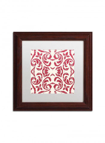 Damask Red Wooden Framed Wall Art Red/White 11 x 11inch