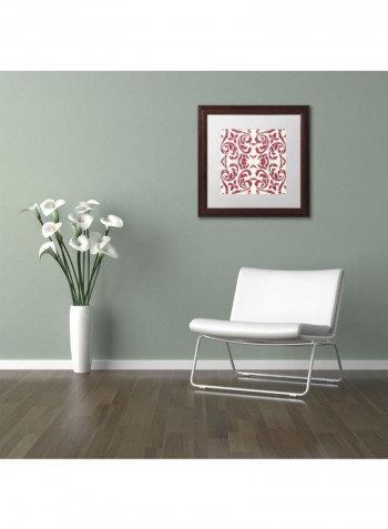 Damask Red Wooden Framed Wall Art Red/White 11 x 11inch
