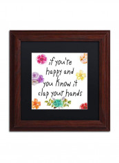 Happy Wooden Framed Wall Art Multicolour 11 x 11inch