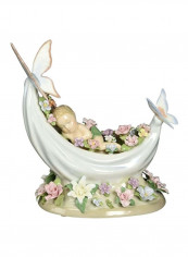 Porcelain Sleeping Child Figurine White/Beige/Green 6.25inch