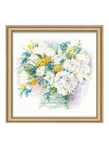 Watercolour Peonies Counted Cross Stitch Kit White/Blue/Yellow