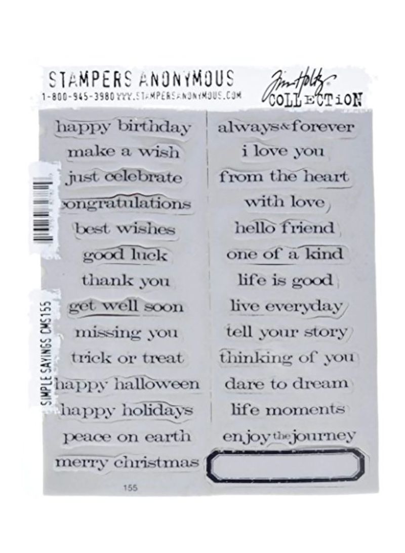 Tim Holtz Cling Rubber Stamp Set - Simple Sayings Grey/Black