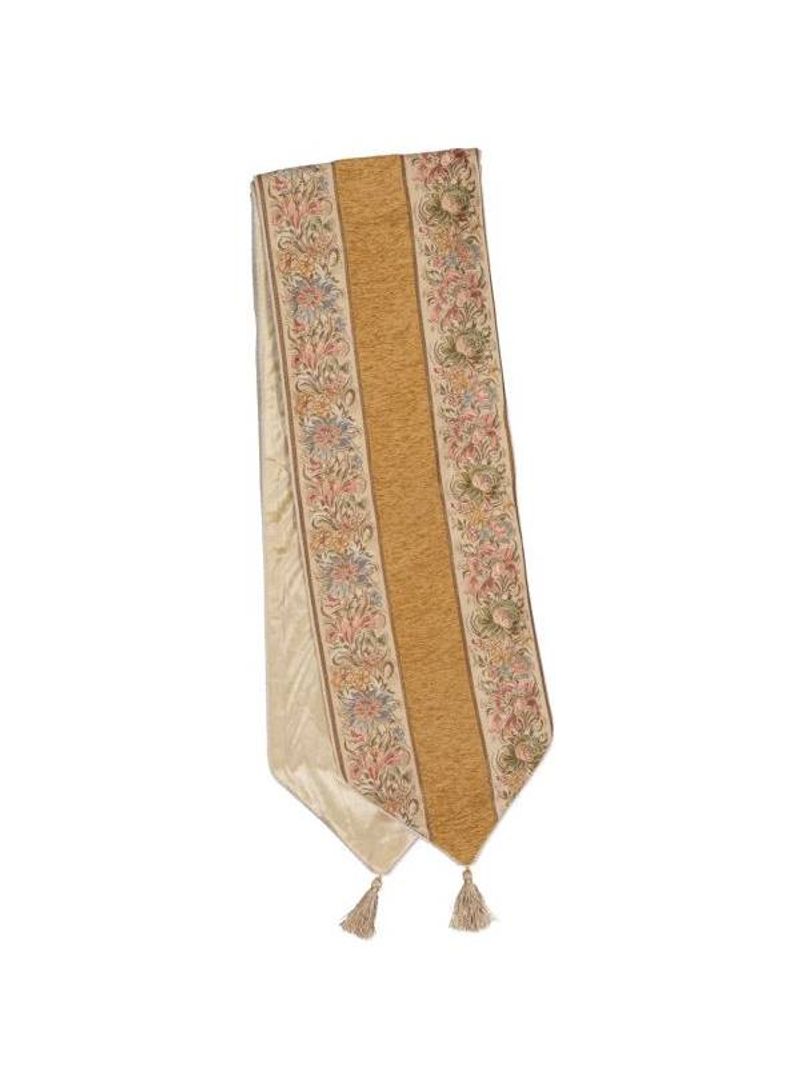 Embroidered Table Runner Beige/Brown/Green 400x30centimeter
