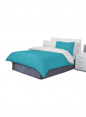 3-Piece Reversible Duvet Set Cotton Turquoise Blue 102x86inch