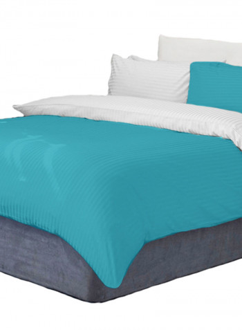 3-Piece Reversible Duvet Set Cotton Turquoise Blue 102x86inch
