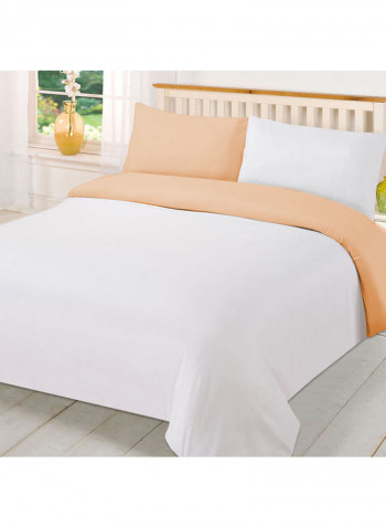 3-Piece Reversible Duvet Set Cotton Orange/White 53 x 78inch
