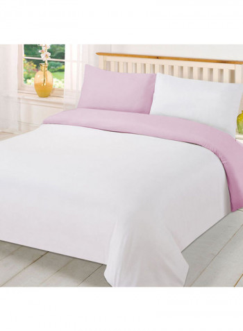 3-Piece Reversible Duvet Cover Set Cotton Pink/White 102 X  86inch