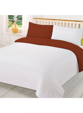 3-Piece Reversible Duvet Cover Set Cotton White/Brown 114 X  96inch