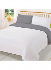 3-Piece Reversible Duvet Cover Set Cotton White/Grey 86 X  90inch