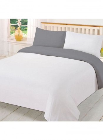 3-Piece Reversible Duvet Cover Set Cotton White/Grey 86 X  90inch