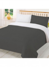 3-Piece Riversible Duvet Cover Set Cotton Dark Grey/White 86 x 90inch