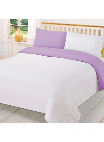 3-Piece Reversible Duvet Set Cotton Purple/White 86 x 90inch