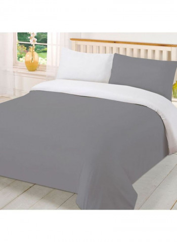3-Piece Reversible Duvet Set Cotton Silver/White 78 x 78inch