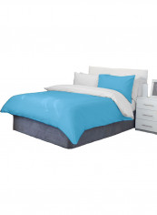 3-Piece Reversible Duvet Set Cotton Light Blue/White 102 x 86inch