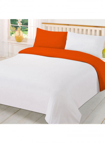 3-Piece Reversible Duvet Set Cotton Orange/White 78 x 78inch