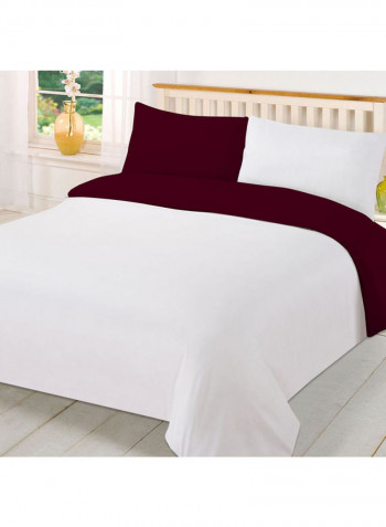 3-Piece Riversible Duvet Cover Set Cotton Burgundy/White 78 x 78inch