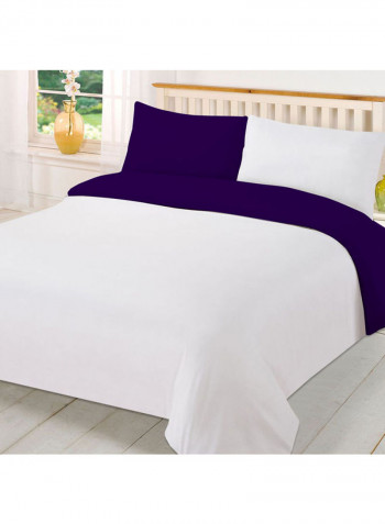 3-Piece  Reversible Duvet Set Cotton Purple/White 86 x 90inch