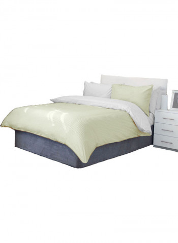 3-Piece Reversible Duvet Set Stripe Cotton Beige/White 78 x 78inch