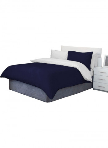 3-Piece Reversible Duvet Set Stripe Cotton Blue/White 78 X 78inch